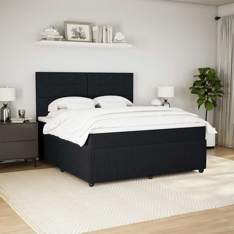 Pat box spring cu saltea, negru, 180x200 cm, catifea