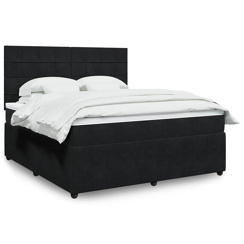 Pat box spring cu saltea, negru, 180x200 cm, catifea