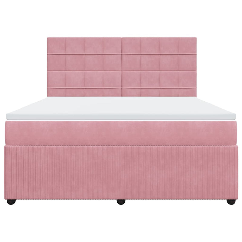 Pat box spring cu saltea, roz, 180x200 cm, catifea