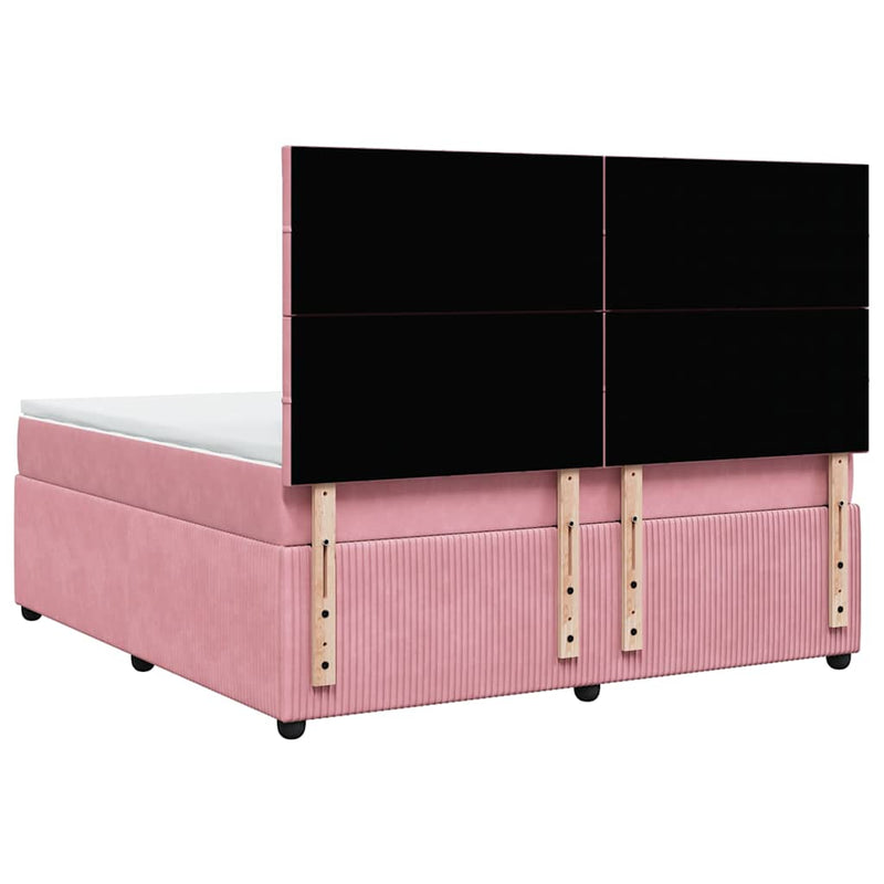 Pat box spring cu saltea, roz, 180x200 cm, catifea