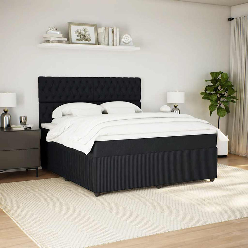 Pat box spring cu saltea, negru, 180x200 cm, catifea