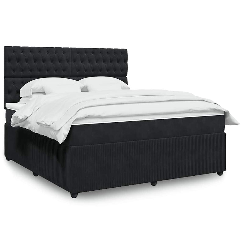 Pat box spring cu saltea, negru, 180x200 cm, catifea