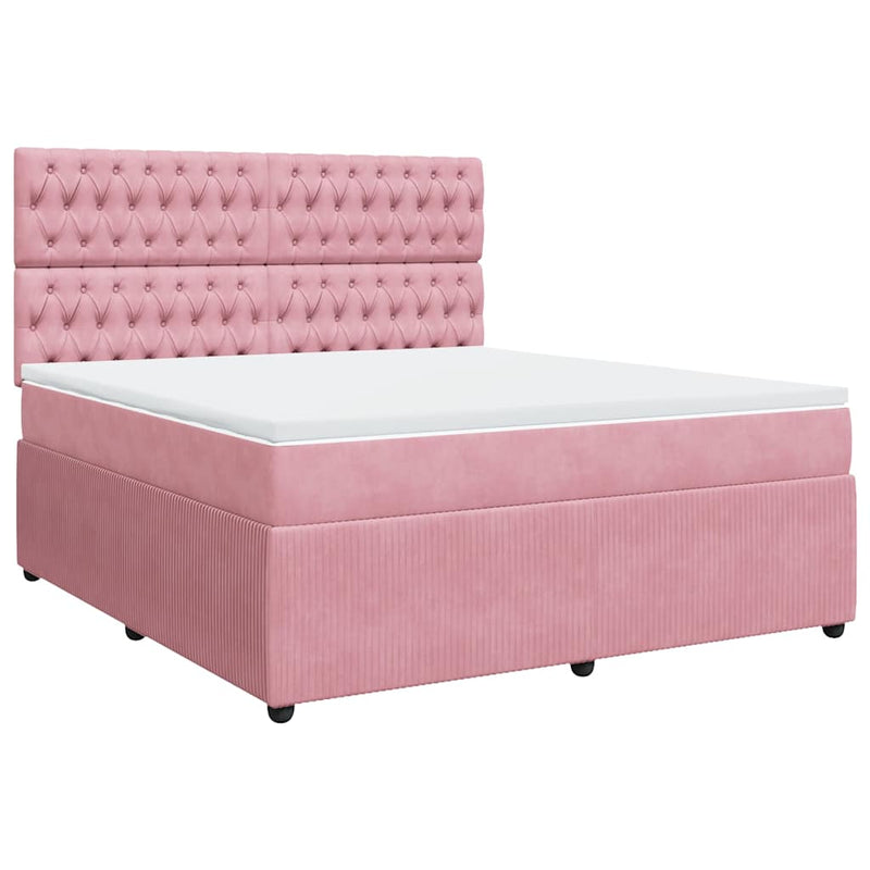 Pat box spring cu saltea, roz, 180x200 cm, catifea