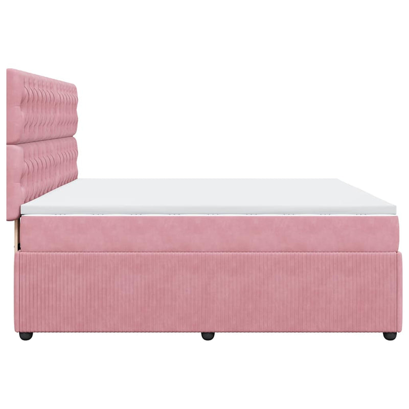 Pat box spring cu saltea, roz, 180x200 cm, catifea