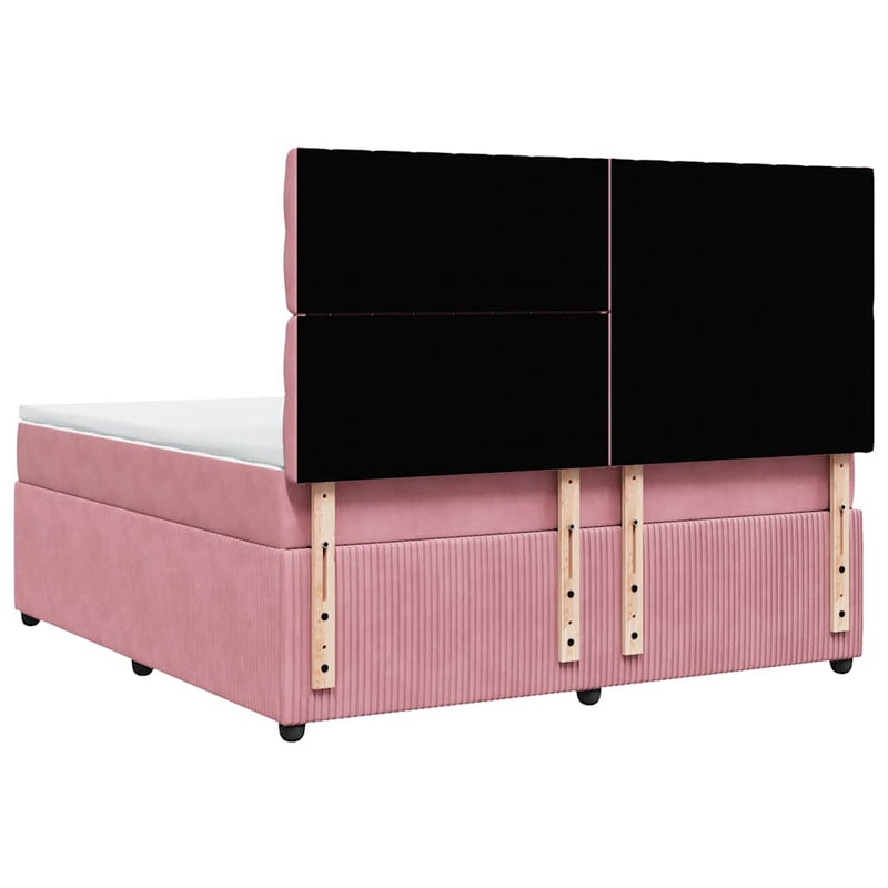 Pat box spring cu saltea, roz, 180x200 cm, catifea