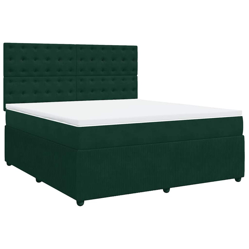 Pat box spring cu saltea, verde închis, 180x200 cm, catifea
