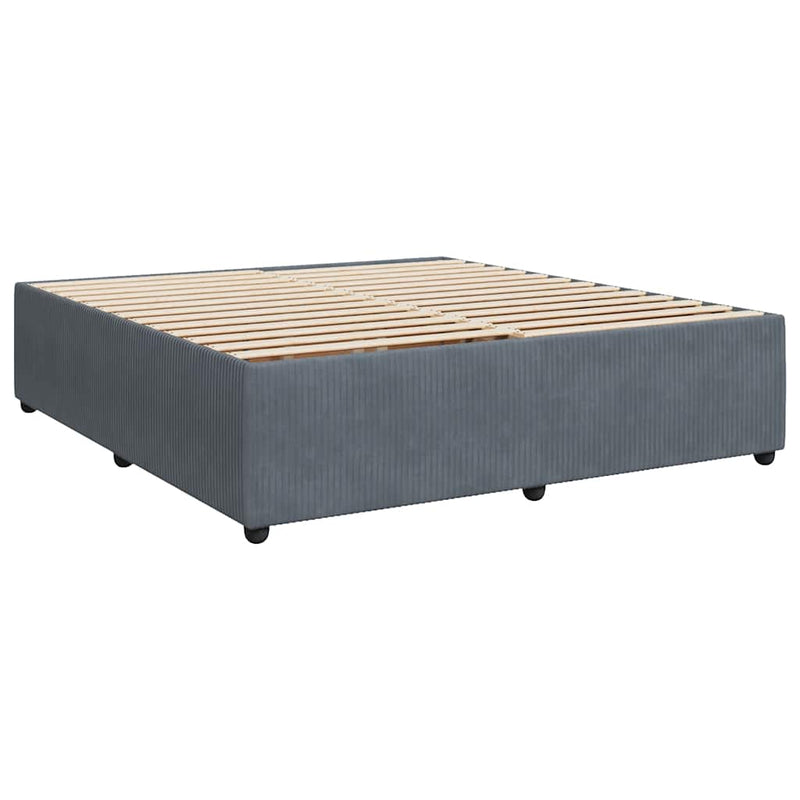Pat box spring cu saltea, gri închis, 200x200 cm, catifea
