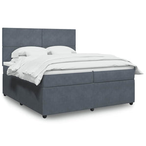 Pat box spring cu saltea, gri închis, 200x200 cm, catifea