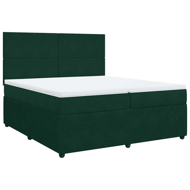Pat box spring cu saltea, verde închis, 200x200 cm, catifea