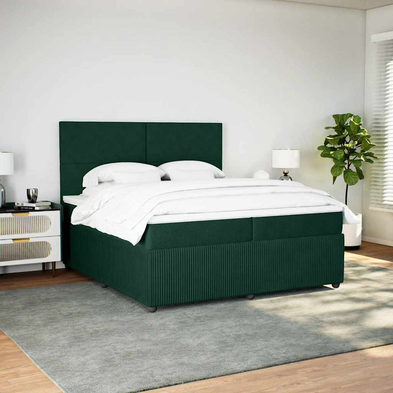 Pat box spring cu saltea, verde închis, 200x200 cm, catifea
