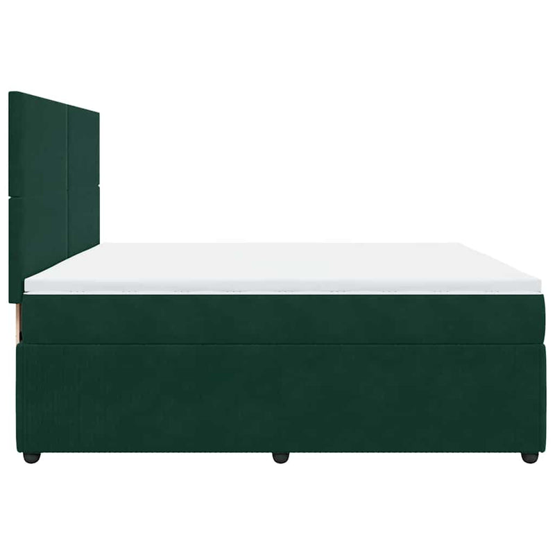 Pat box spring cu saltea, verde închis, 200x200 cm, catifea
