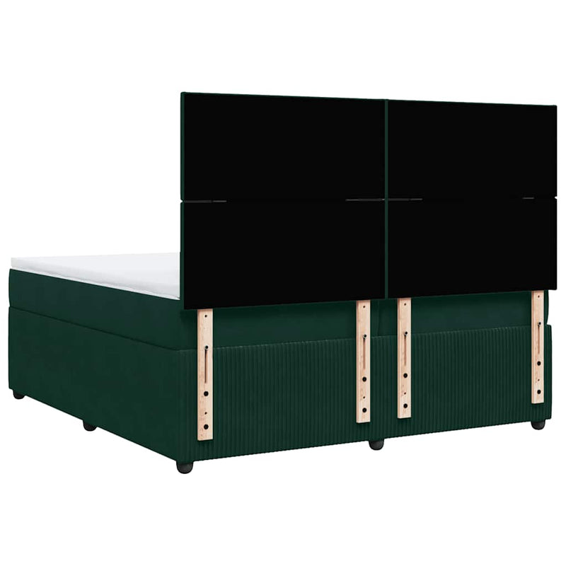 Pat box spring cu saltea, verde închis, 200x200 cm, catifea