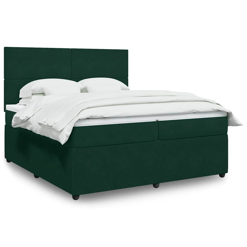 Pat box spring cu saltea, verde închis, 200x200 cm, catifea