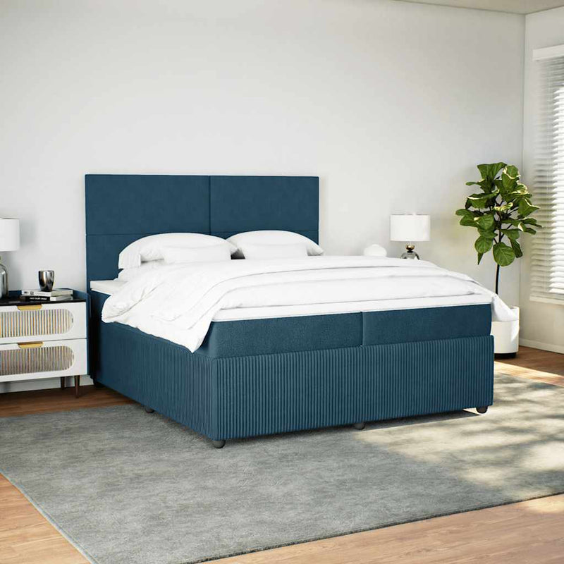 Pat box spring cu saltea, albastru închis, 200x200 cm, catifea