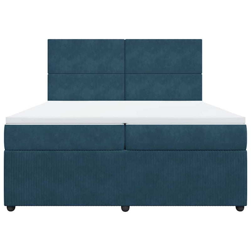 Pat box spring cu saltea, albastru închis, 200x200 cm, catifea