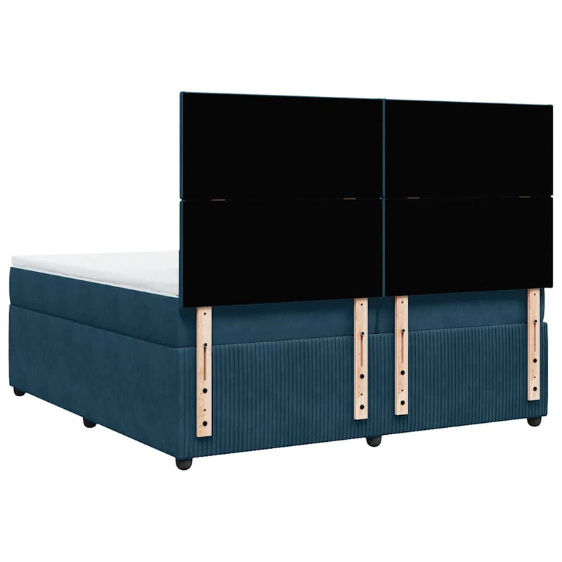 Pat box spring cu saltea, albastru închis, 200x200 cm, catifea