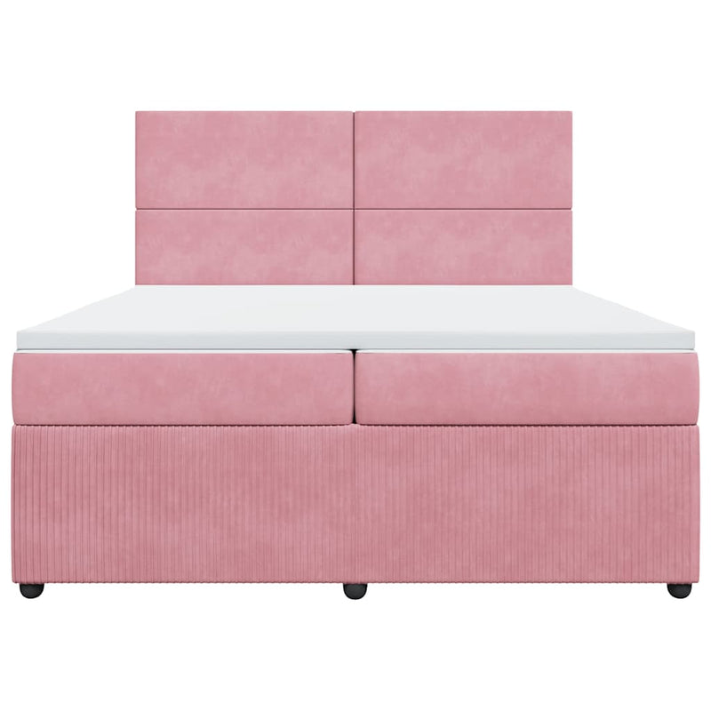 Pat box spring cu saltea, roz, 200x200 cm, catifea