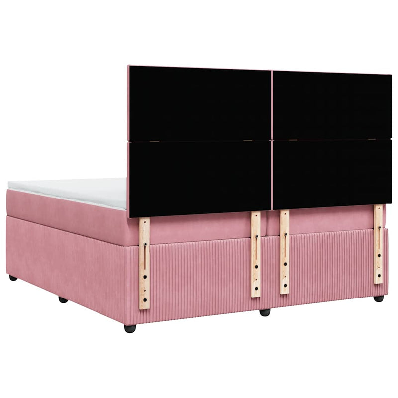 Pat box spring cu saltea, roz, 200x200 cm, catifea