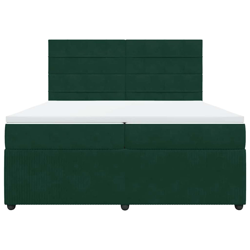 Pat box spring cu saltea, verde închis, 200x200 cm, catifea