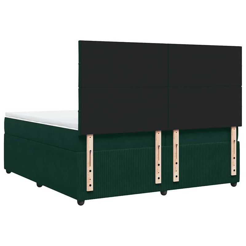 Pat box spring cu saltea, verde închis, 200x200 cm, catifea