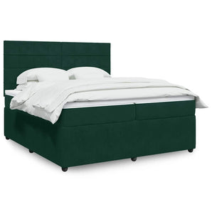Pat box spring cu saltea, verde închis, 200x200 cm, catifea