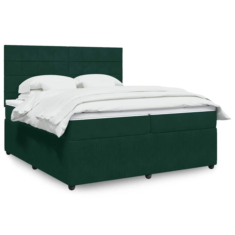 Pat box spring cu saltea, verde închis, 200x200 cm, catifea