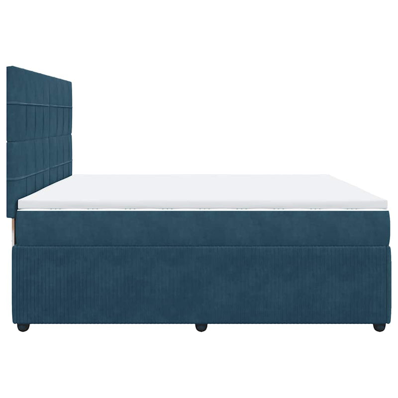 Pat box spring cu saltea, albastru închis, 200x200 cm, catifea