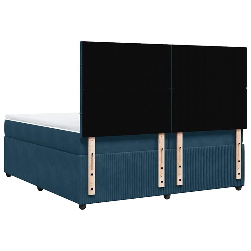 Pat box spring cu saltea, albastru închis, 200x200 cm, catifea