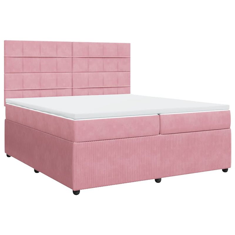 Pat box spring cu saltea, roz, 200x200 cm, catifea
