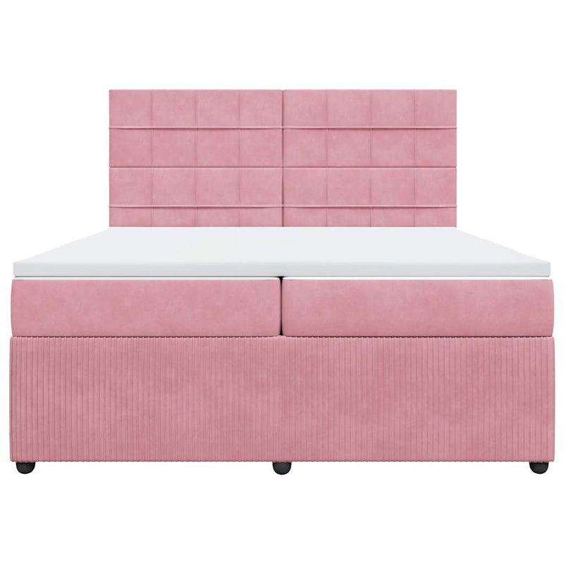 Pat box spring cu saltea, roz, 200x200 cm, catifea
