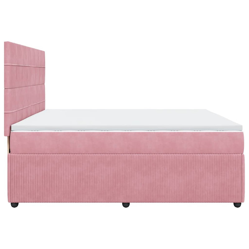 Pat box spring cu saltea, roz, 200x200 cm, catifea