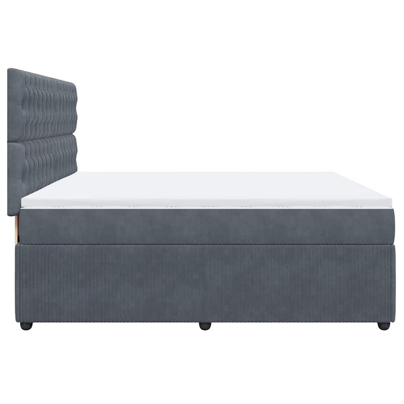 Pat box spring cu saltea, gri închis, 200x200 cm, catifea