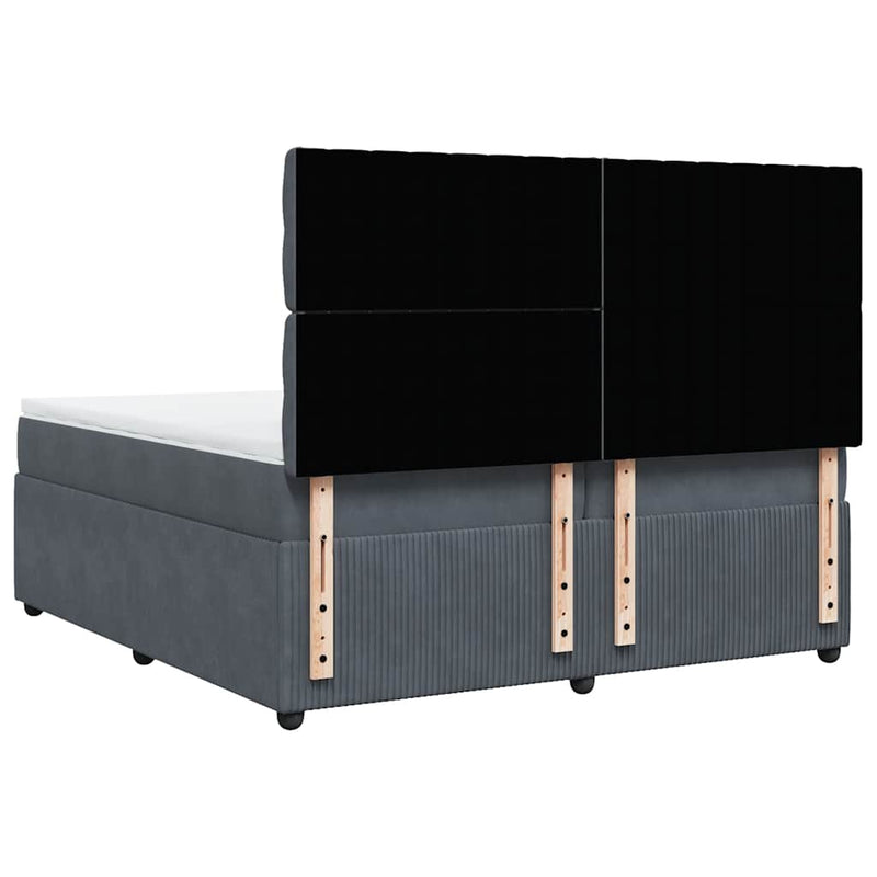 Pat box spring cu saltea, gri închis, 200x200 cm, catifea
