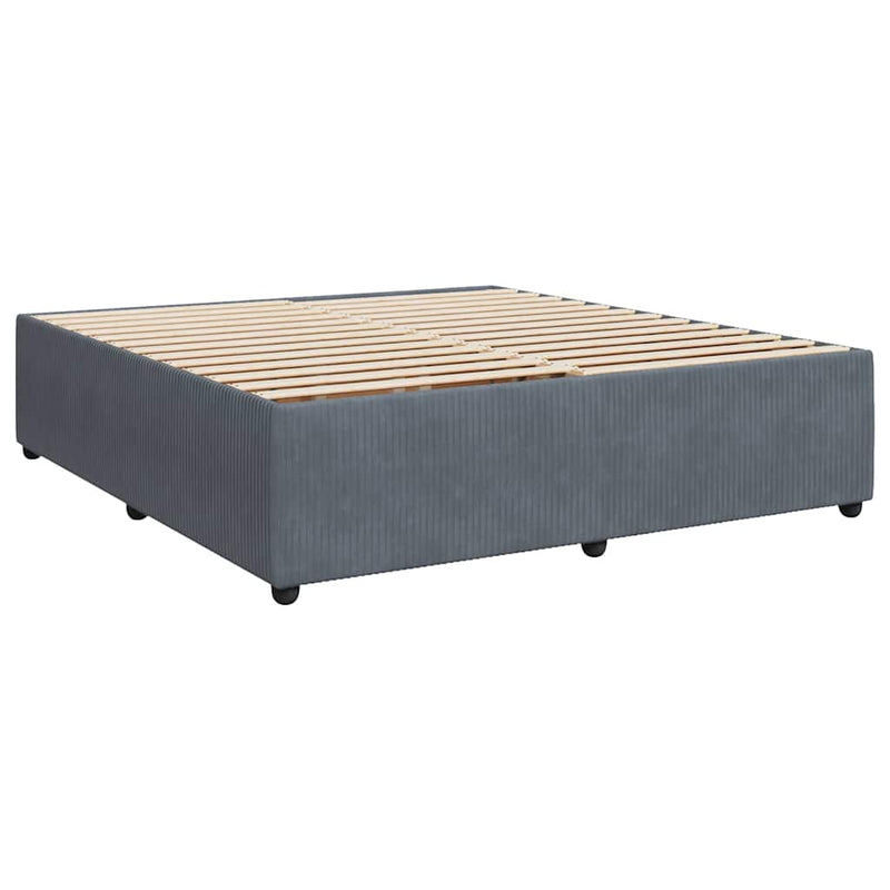 Pat box spring cu saltea, gri închis, 200x200 cm, catifea