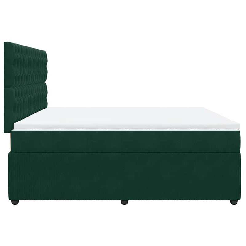 Pat box spring cu saltea, verde închis, 200x200 cm, catifea