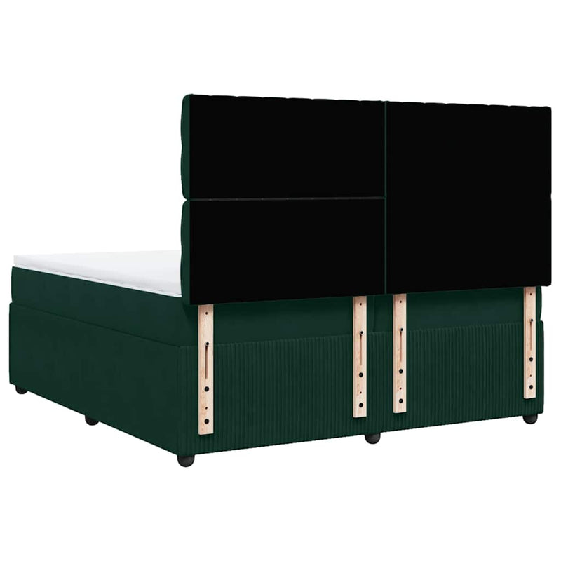 Pat box spring cu saltea, verde închis, 200x200 cm, catifea