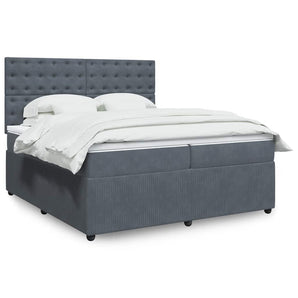 Pat box spring cu saltea, gri închis, 200x200 cm, catifea