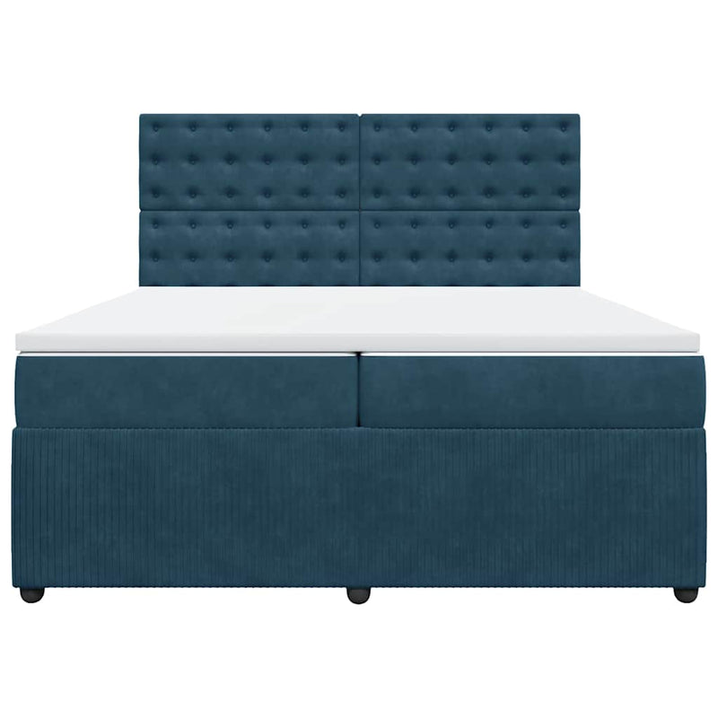 Pat box spring cu saltea, albastru închis, 200x200 cm, catifea