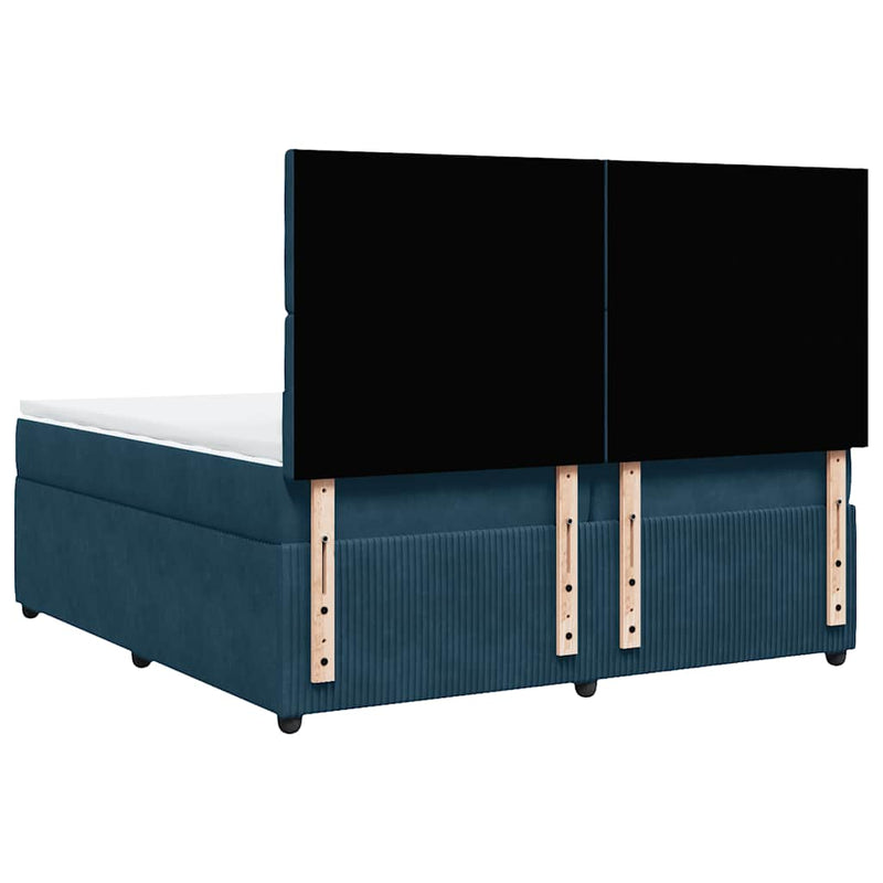 Pat box spring cu saltea, albastru închis, 200x200 cm, catifea