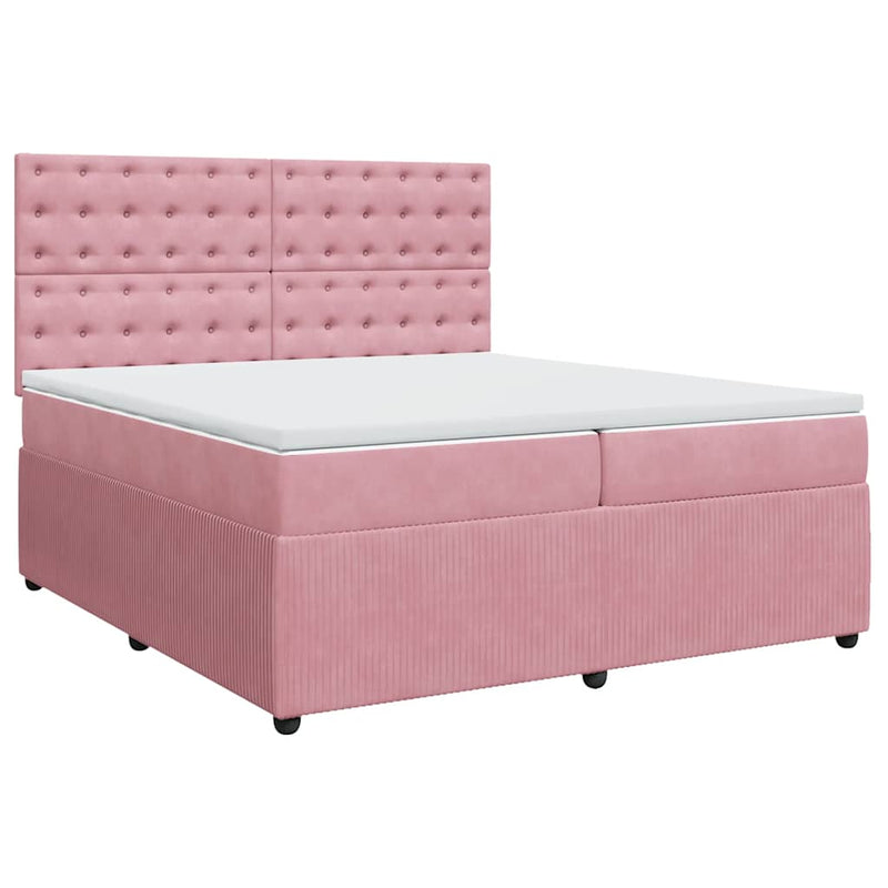 Pat box spring cu saltea, roz, 200x200 cm, catifea
