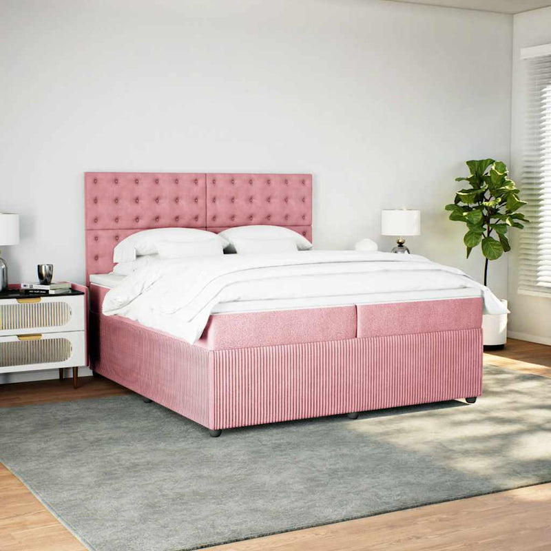 Pat box spring cu saltea, roz, 200x200 cm, catifea