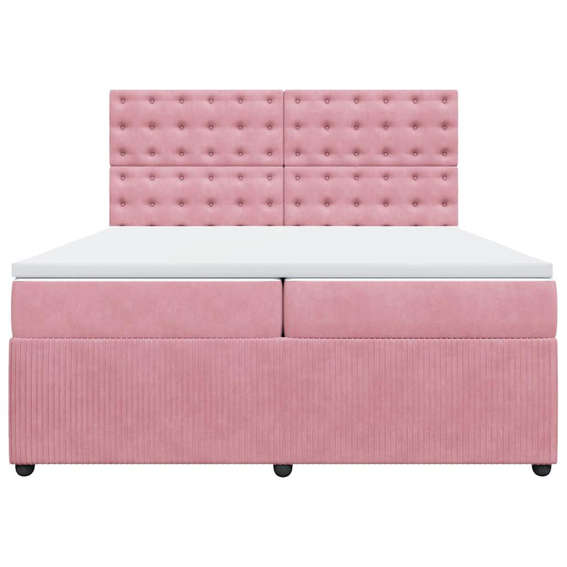 Pat box spring cu saltea, roz, 200x200 cm, catifea