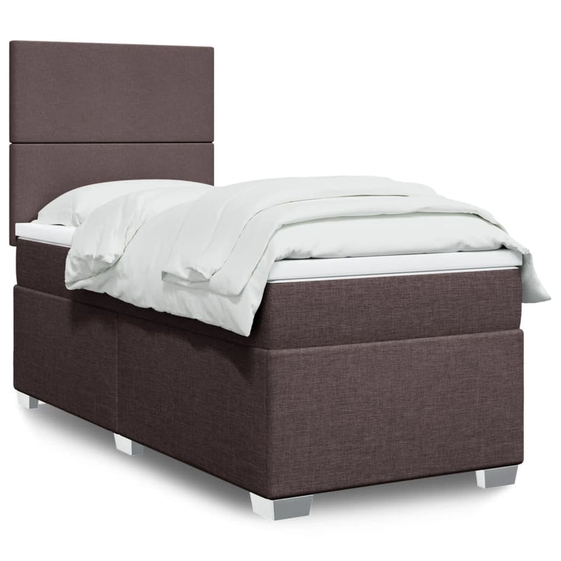 Pat box spring cu saltea, maro închis, 80x200 cm, textil