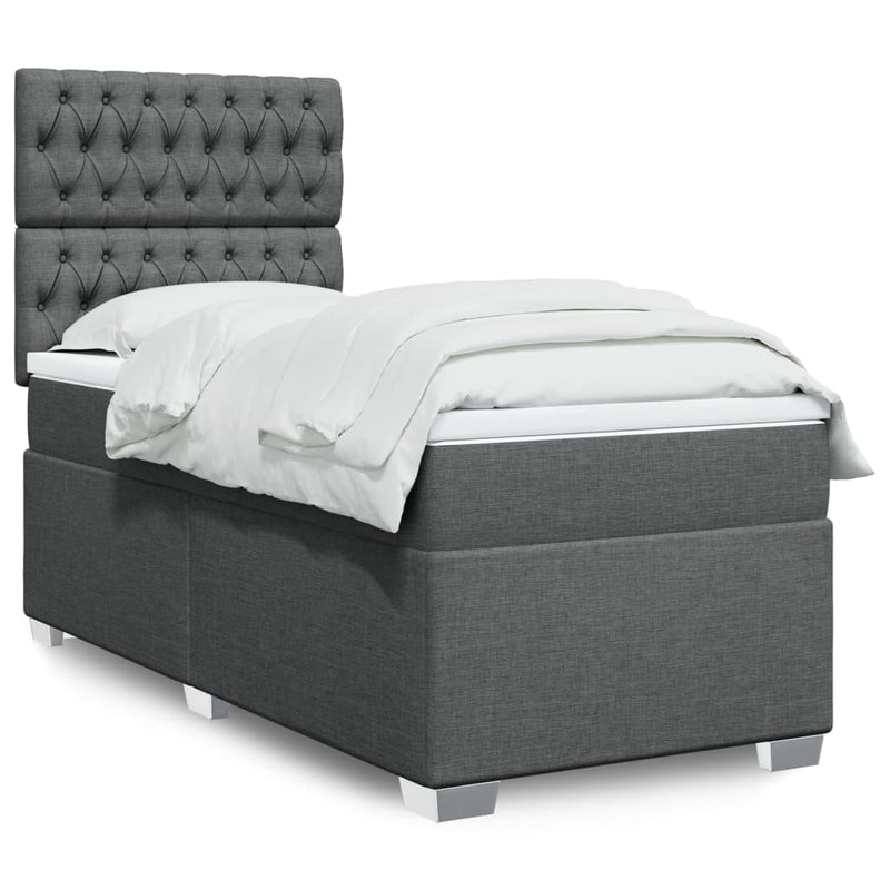 Pat box spring cu saltea, gri închis, 80x200 cm, textil
