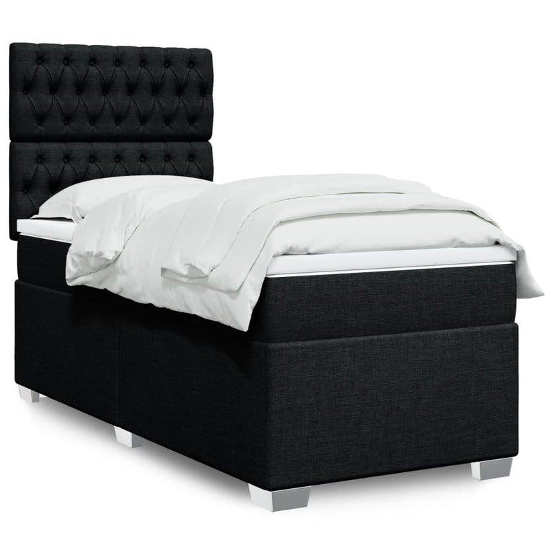 Pat box spring cu saltea, negru, 80x200 cm, textil