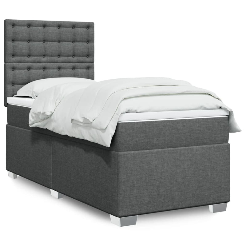Pat box spring cu saltea, gri închis, 80x200 cm, textil