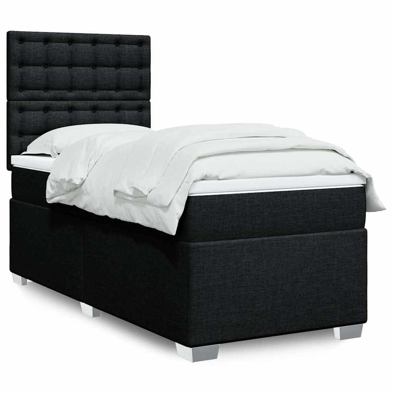 Pat box spring cu saltea, negru, 80x200 cm, textil