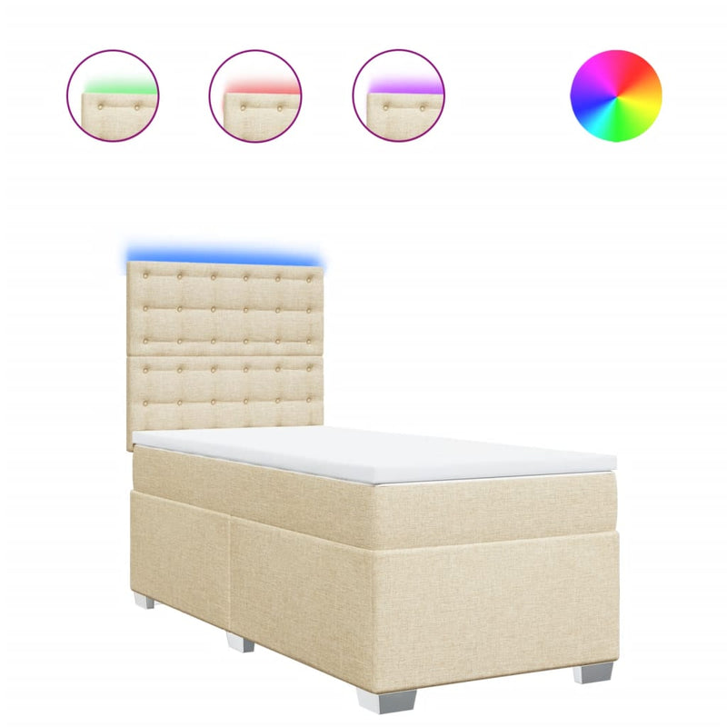 Pat box spring cu saltea, crem, 80x200 cm, textil
