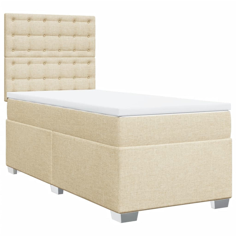 Pat box spring cu saltea, crem, 80x200 cm, textil