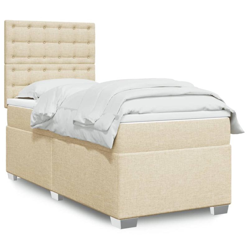 Pat box spring cu saltea, crem, 80x200 cm, textil